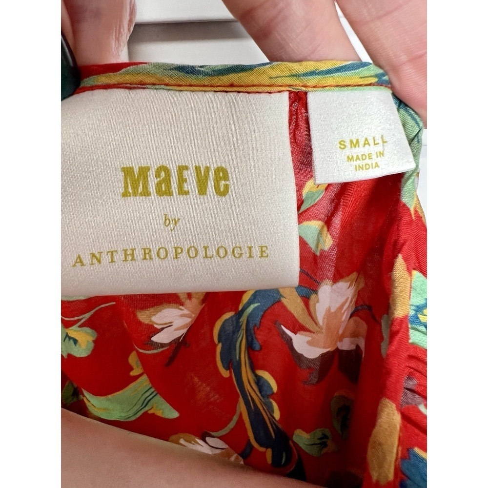 Anthropologie Maeve Lake House Red Floral Balloon Sleeve Peasant Top Size Small - Picture 4 of 12
